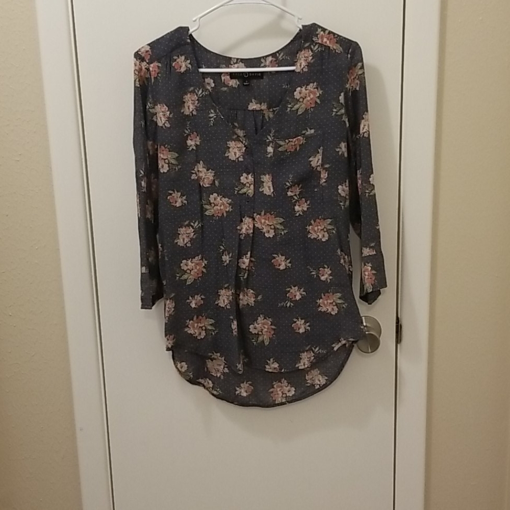 Denim colored floral blouse
